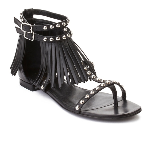 Saint Laurent Women's Fringed Leather Sandals Shoes Black