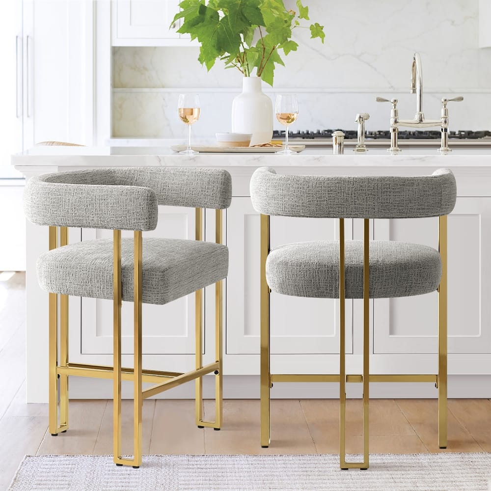 Upholstered Gold Chenille Counter Stool (Set of 2)