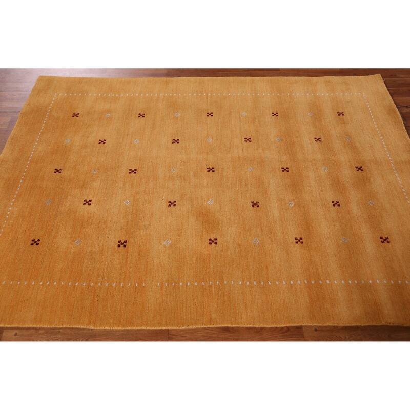 Hand Knotted Oriental 100% Wool Carpet Tribal Tribal Yellow & Gold Gabbeh Area Rug - 6' 4'' X 4' 7''