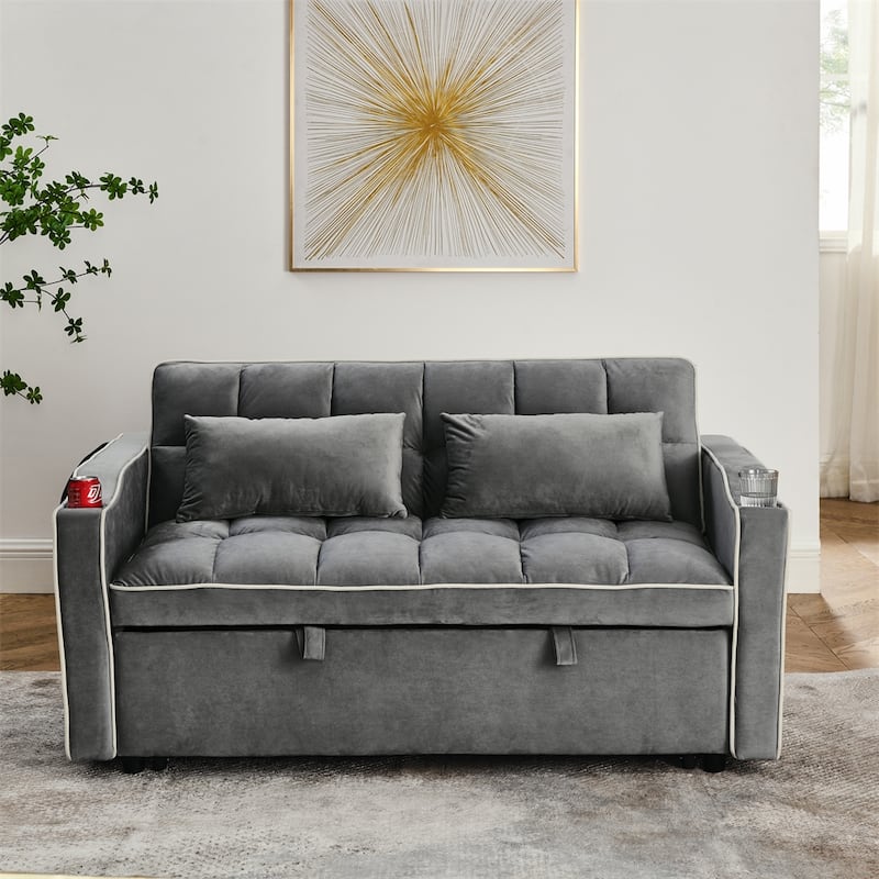 55.5" Modern Versatile Foldable Sofa Bed in 3 Lengths w/ USB Port