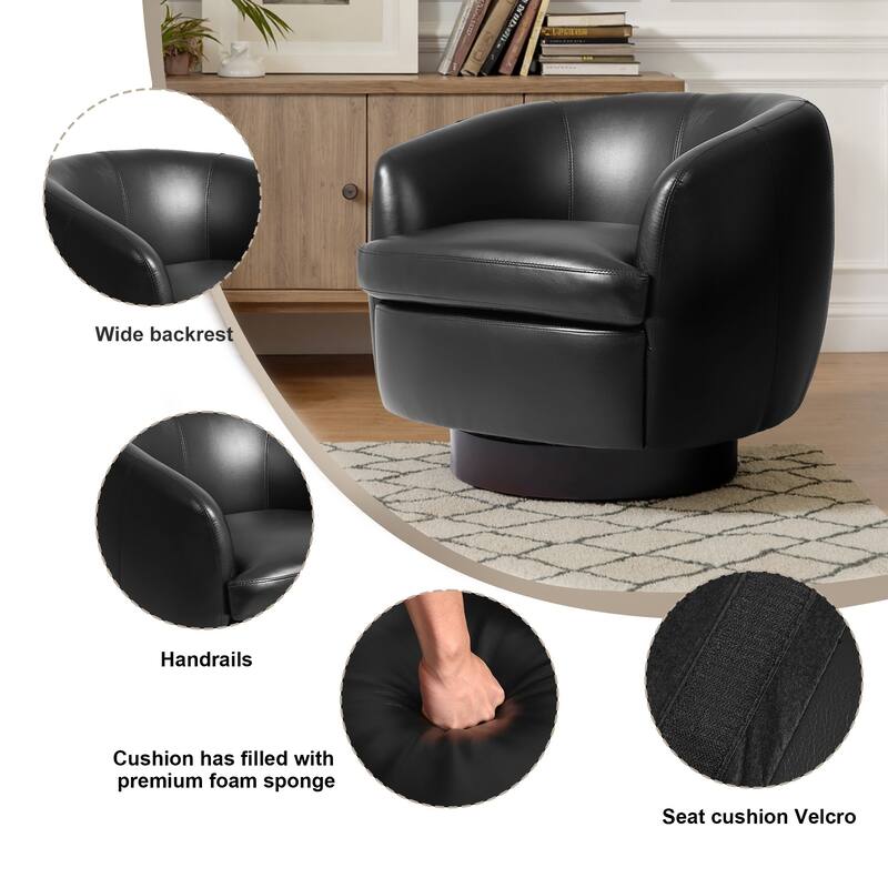 Low Back PU Leather Barrel Chair 360° Swivel Accent Chair for Living Room