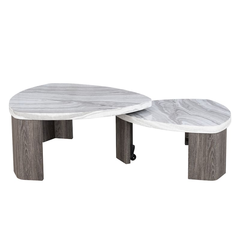 Furniture of America Elric Modern Grey and Brown Wooden Triangular Nesting Coffee Table Set of 2 with Casters