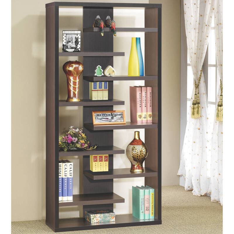 Modern Asymmetrical Weave Design Cappuccino Bookcase Display