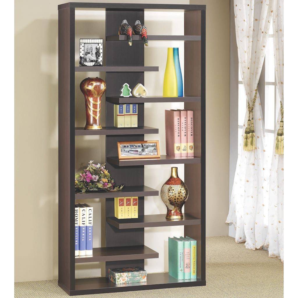 Modern Asymmetrical Weave Design Cappuccino Bookcase Display