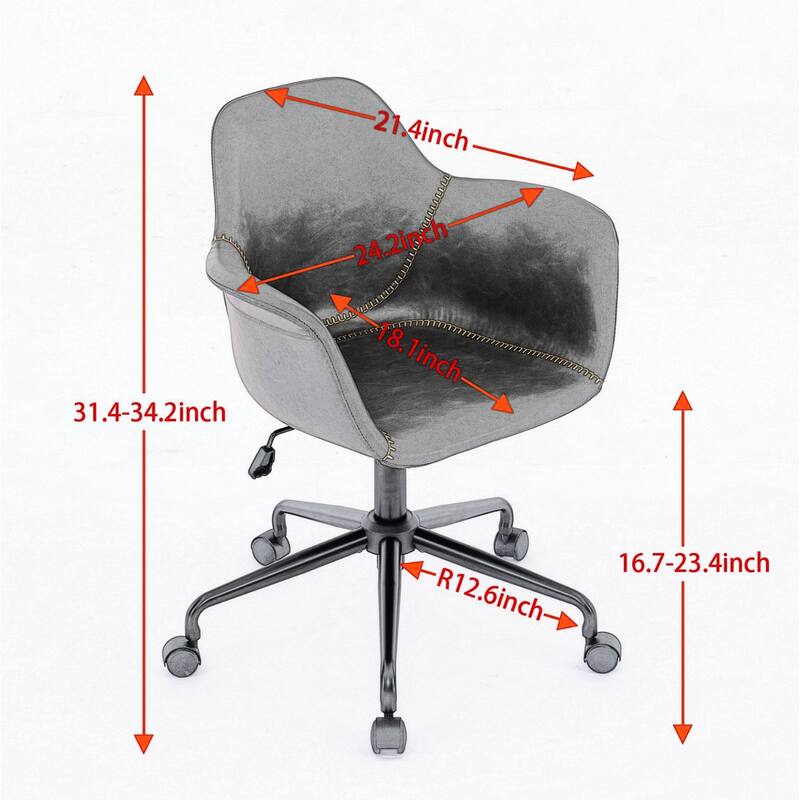 Roomfitters Mid-Century Modern Office Chair, Adjustable Swivel PU Leather Desk Chair with Arms and Reclining Base, Black