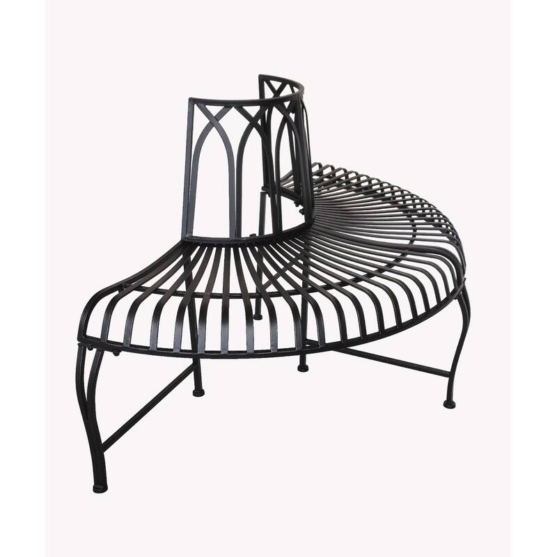 Semi Circle Tree Wrap Outdoor Garden Bench - 52" - Black