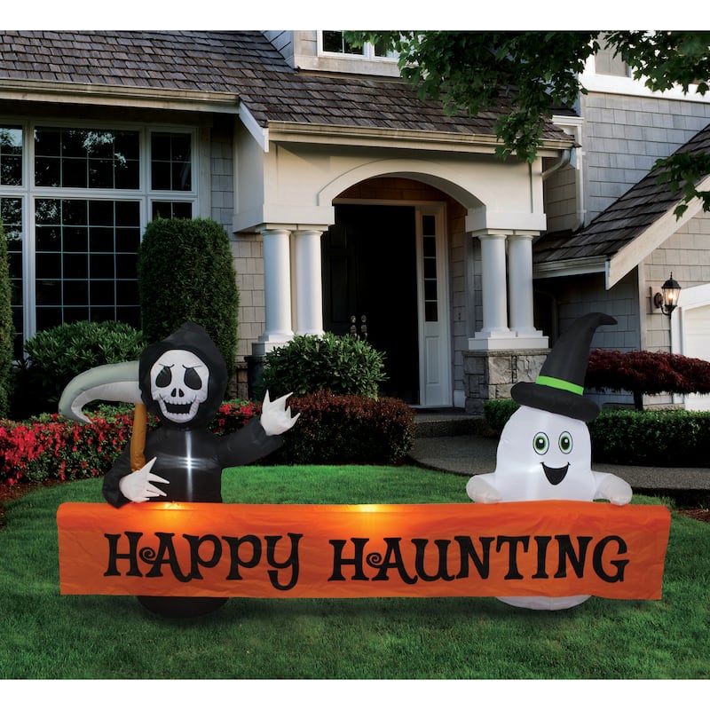 A Holiday Company 8ft Inflatable Happy Haunting Banner, 4 ft Tall, Multi