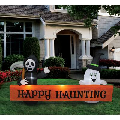 A Holiday Company 8ft Inflatable Happy Haunting Banner, 4 ft Tall, Multi