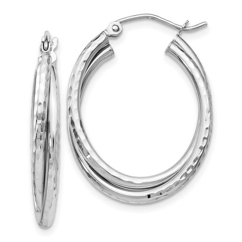 Curata 14k White Gold Sparkle Cut Polished 17x5mm Oval Hoop Earrings