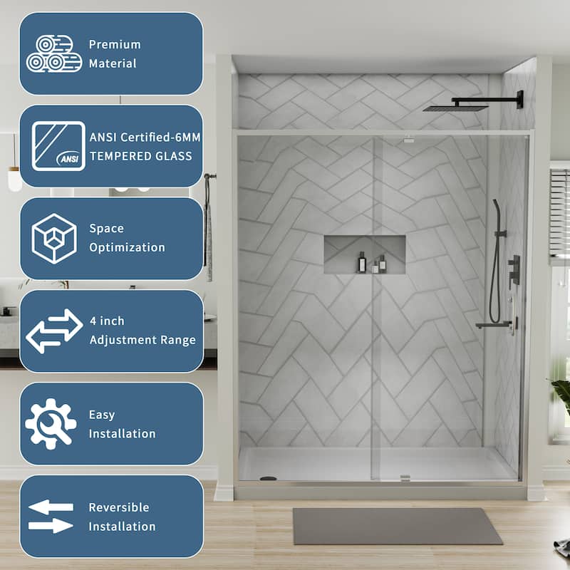 56-60" Bathtub Pivot Shower Screen Door - 60''x 71''
