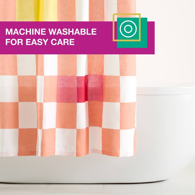 TOWN & COUNTRY PLAY Betty Bold Checkerboard Cotton-Rich Breathable Fabric Shower Curtain with Anti-Rust Grommets