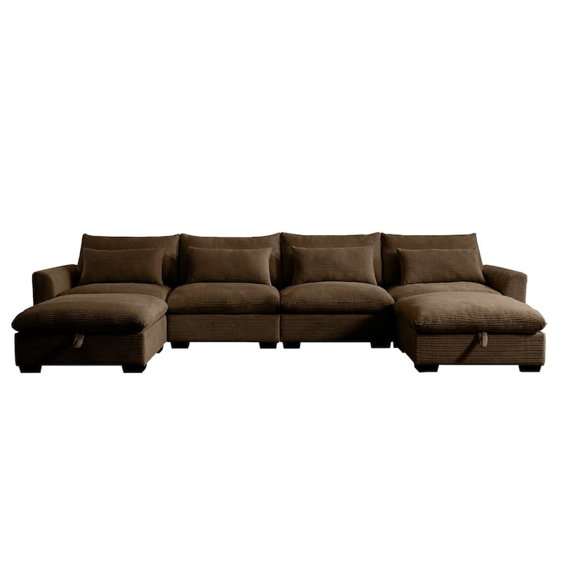Big Deep Seat U-Shaped Corduroy Sectional Couches for Living Room