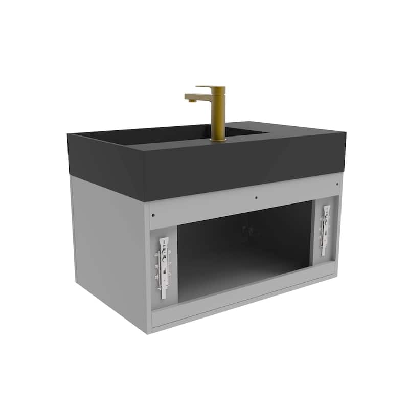 Amazon 30" Wall Mounted Bathroom Right Basin Vanity Set w/ Black Top