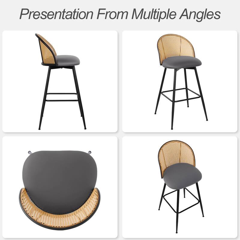 Upholstered Swivel Counter/ Bar Stools with Rattan Back