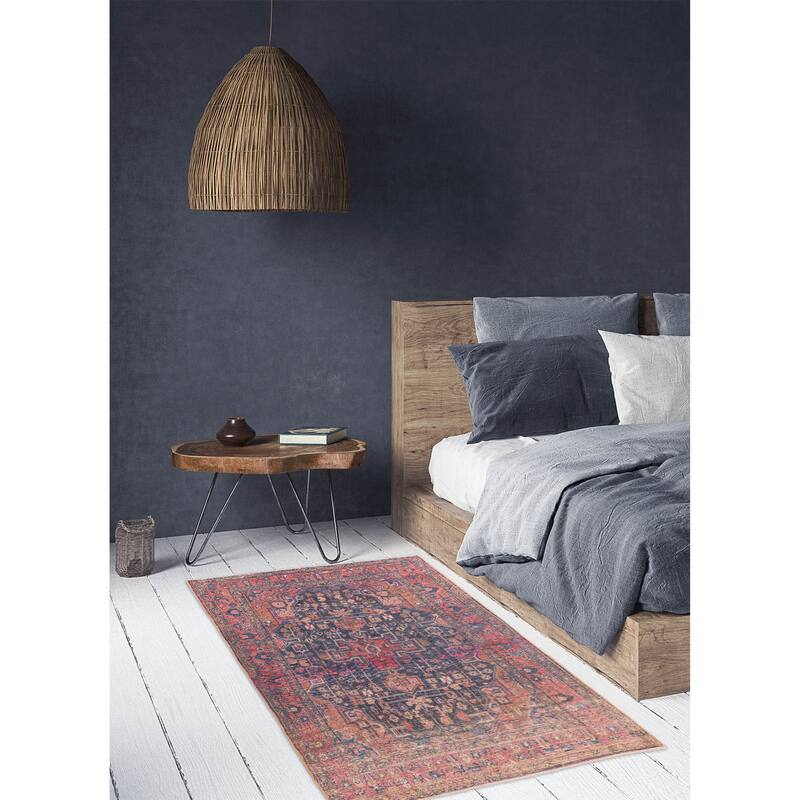 ECARPETGALLERY Hand-knotted Antalya Vintage Dark Navy Wool Rug - 4'6 x 6'8