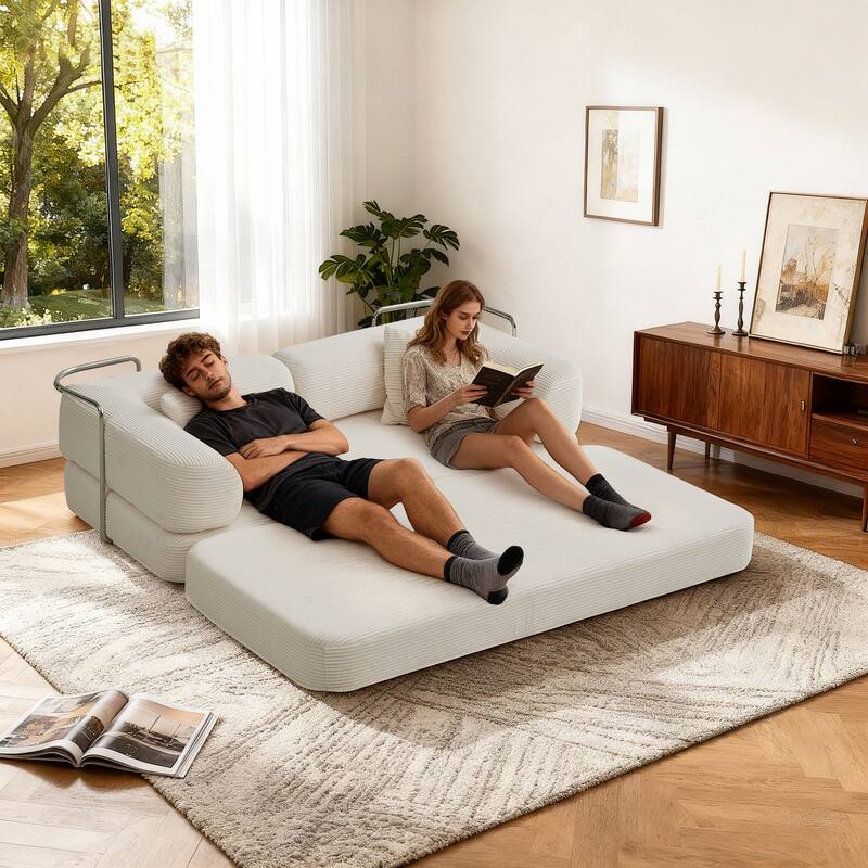 Modular Convertible Sofa Bed Floor Couch with Steel Frame, Simple Sofa Couch Lounge Sleeper Bed for Living Room