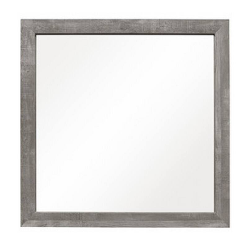 Adia 40 Inch Modern Accent Mirror, Sleek Textured Frame, Rustic Gray Veneer