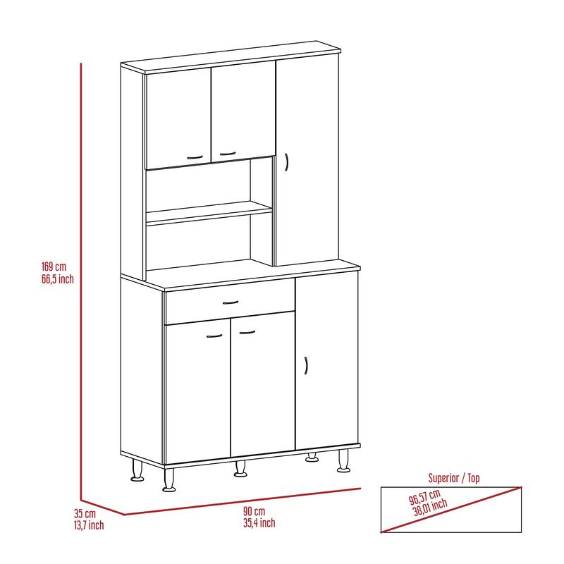 Della 90 Pantry Cabinet with 5 Legs, Drawer, 6 Doors, and Multiple Shelves - N/A