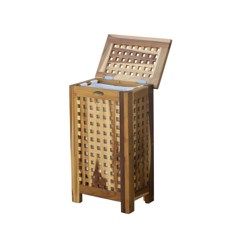 HomeRoots 24" Brown Solid Wood Lattice Laundry Hamper With Lid