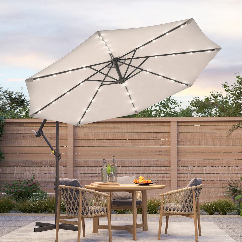 BONOSUKI 10ft Patio offset Umbrella Hanging Umbrella With LED Lights