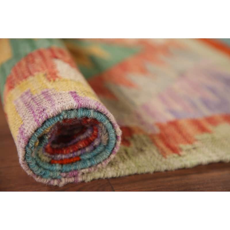 Reversible Kilim Area Rug Oriental Hand-Woven Wool Carpet - 3'4"x 5'1"
