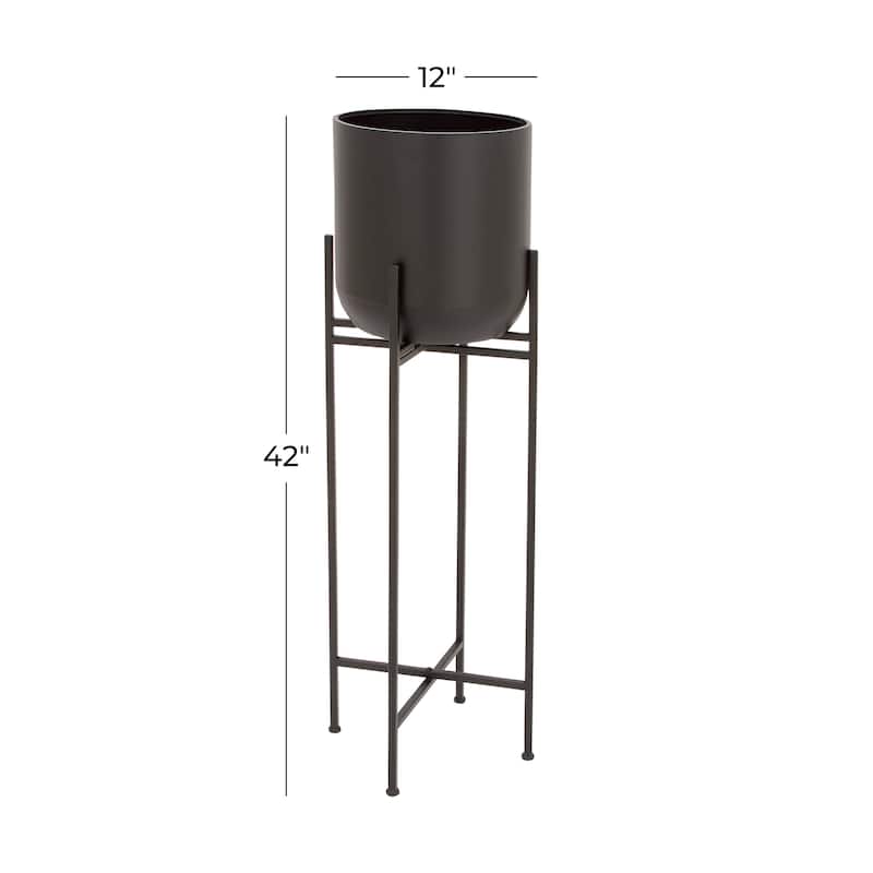 Black Iron Metal Modern Contemporary Planter on metal stand