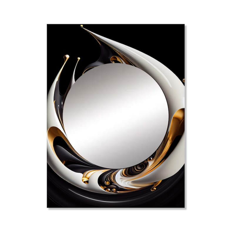 Designart "Gold Black And White Stained Glass II" Modern Mirror Gold - Modern Large Living Room Wall Mirror Art