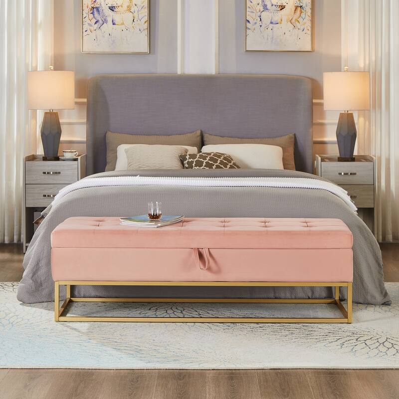 Bed Bench Metal Base with Storage - Pink