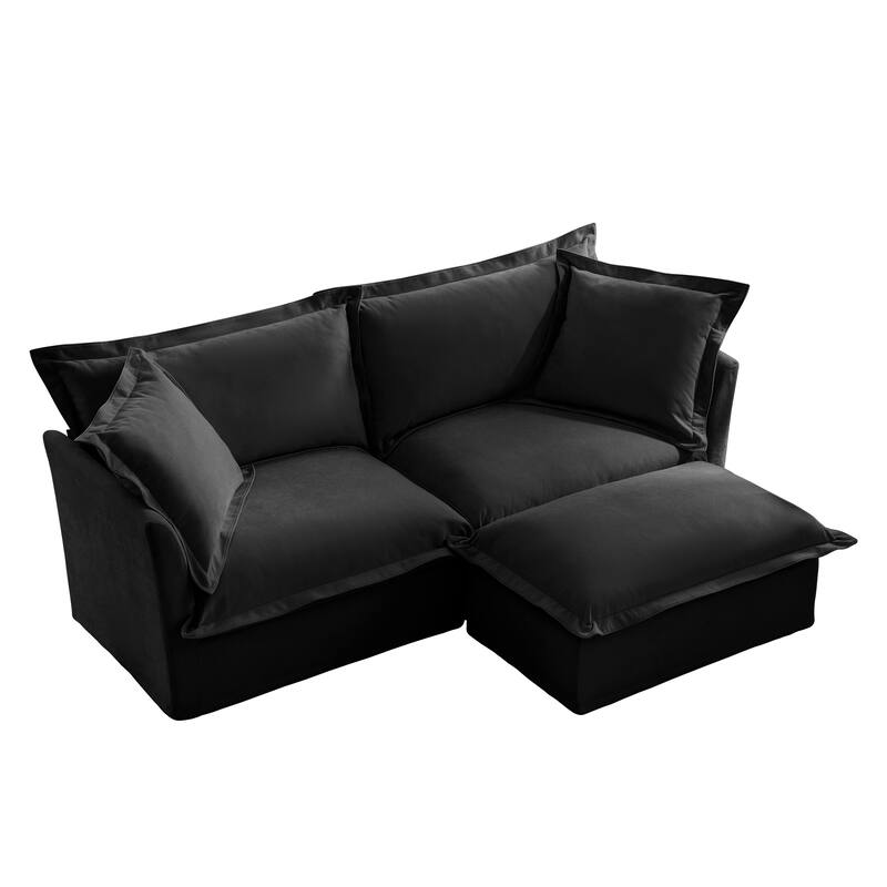 Slipcovered Sectional 2 Seater Sofa Couch with Convertible Ottoman, Wide and Deep Seat L Shaped Sofa