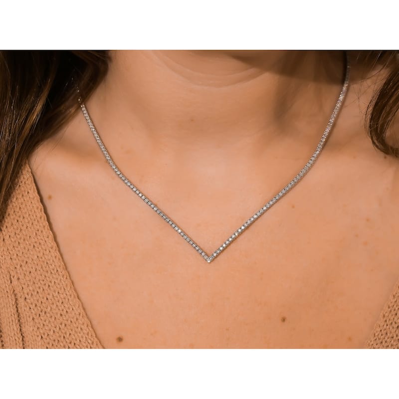 Kobelli 4.15 Carats Lab Grown Diamond 14k Solid White Gold Tennis Theia V-Necklace