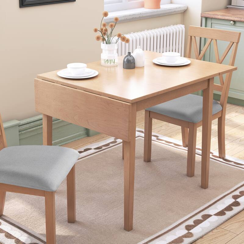 Extendable Dining Table for 4, Folding Kitchen Table with Rubberwood Legs, Space-Saving Dinner Table for Kitchen - Walnut