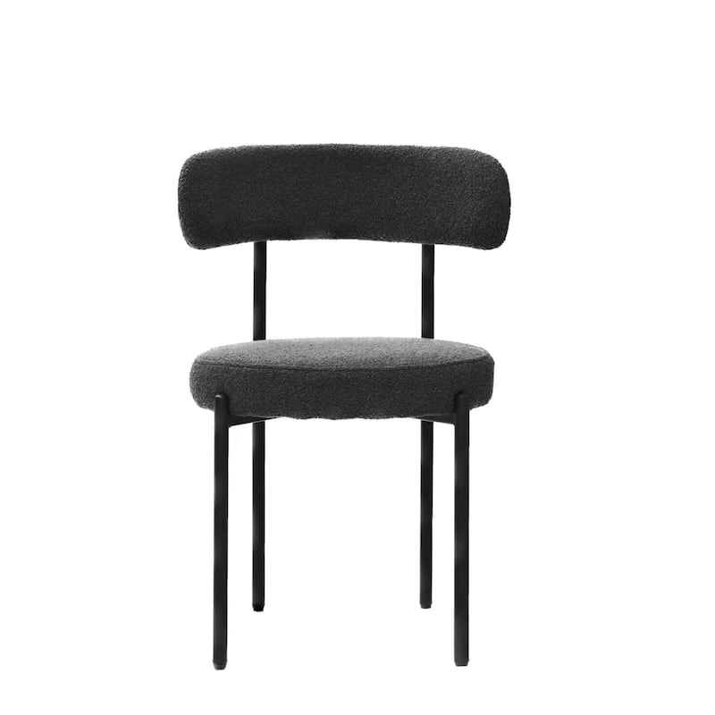 Boucle Dining Chairs Set of 2,Mid-Century Modern Curved Backrest Chair,Round Upholstered Kitchen Chairs