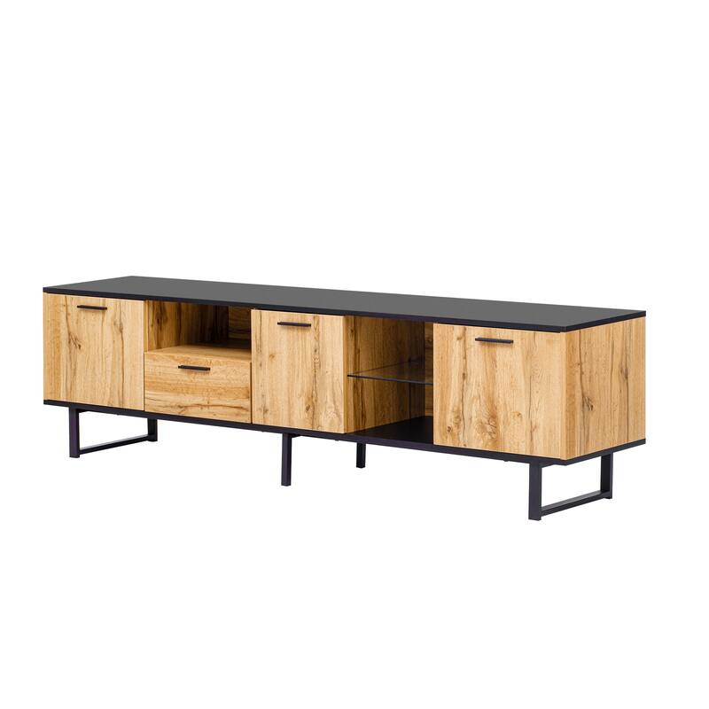 Modern TV Stand with 4 Cabinets Media Console Table for TVs up to 80", Entertainment Center with Drop Down Door