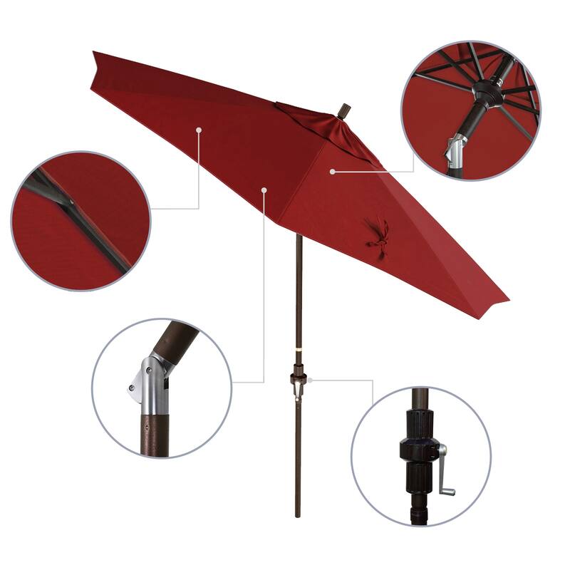 California Umbrella 9' Rd. Aluminum Market Umbrella, Deluxe Crank Lift with Collar Tilt, Bronze Frame Finish, Olefin Fabric