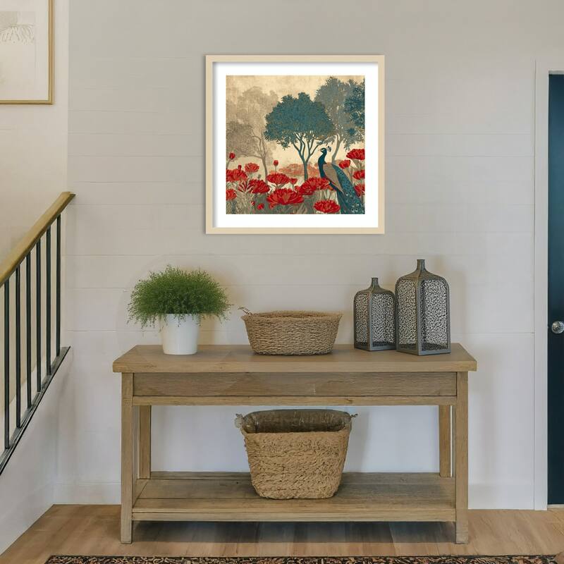 Peacock Mughal Mural Designs No. 7 by Tradelink inhouse artist Wood Framed Wall Art Print - Svelte Natural