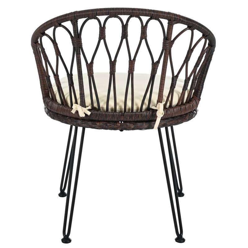 Outdoor Leisure Set, 2 Rattan Single Chairs with A Glass Round Table