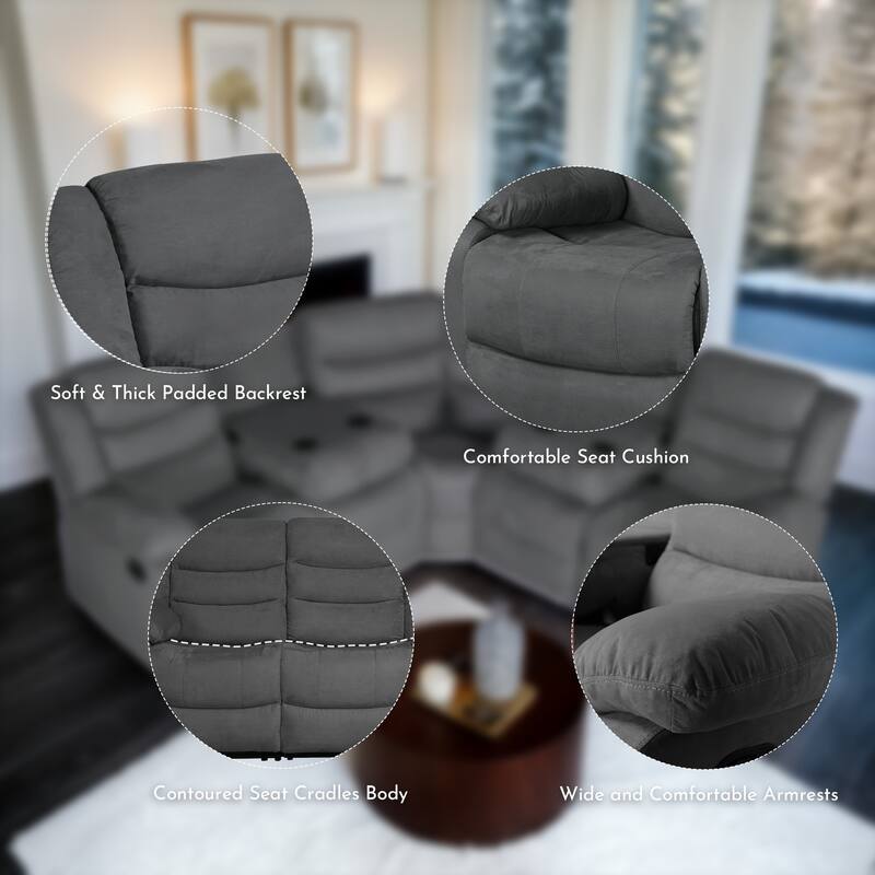 93" Width Polyester/Suede 5-Piece Manual Reclining Sectional Sofa