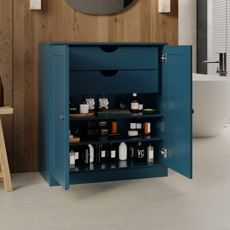 Palace Imports 100% Solid Wood 32" Bathroom Storage Cabinet with Shaker Doors, 2-Drawers and Adjustable Shelves - Teal Blue