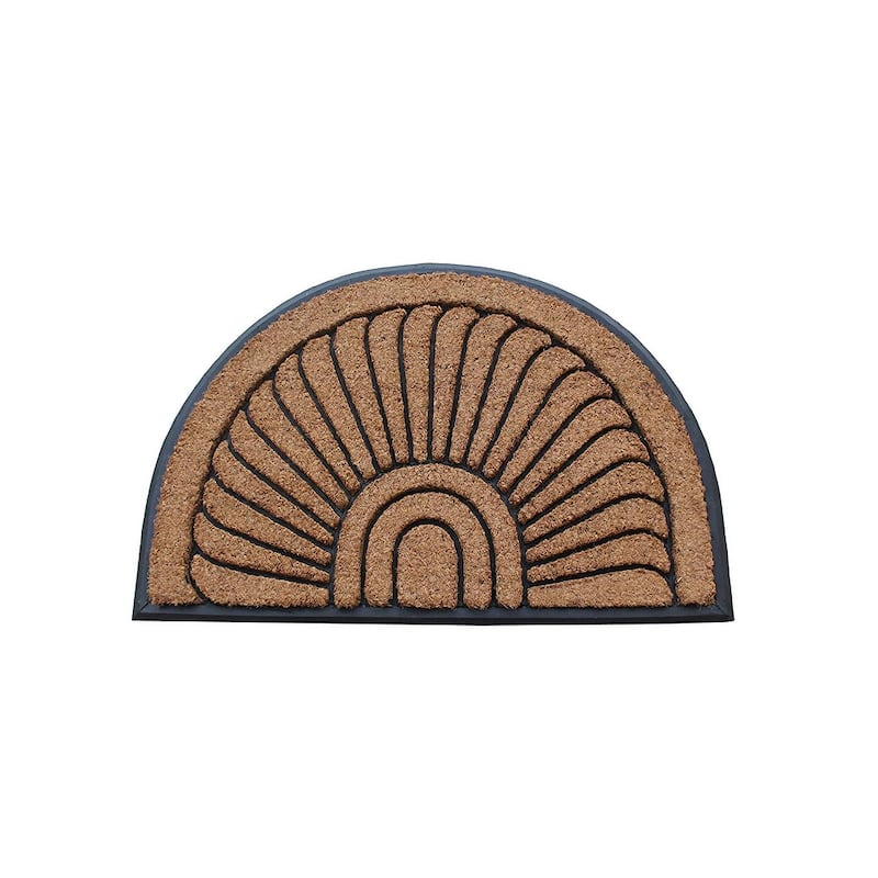 A1HC Sunburst Half Moon Tapered Edge Black 24"X36" Large Rubber and Coir Mat