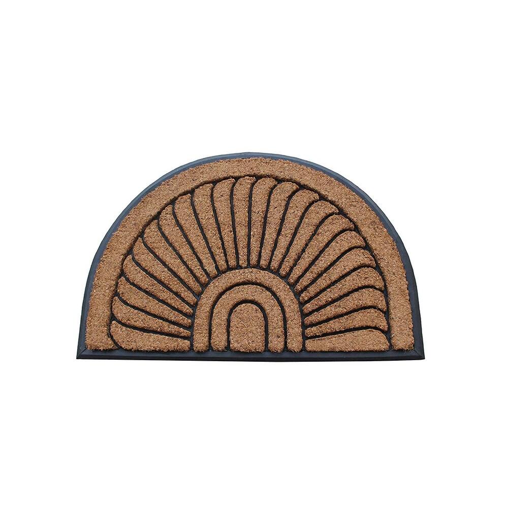 A1HC Sunburst Half Moon Tapered Edge Black 24"X36" Large Rubber and Coir Mat