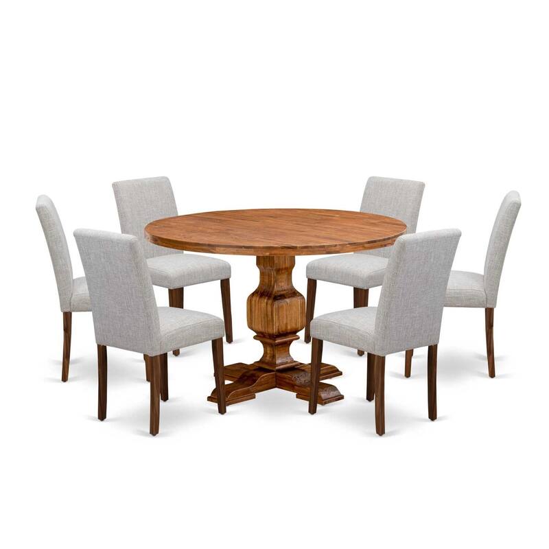 HomeStock 7-Piece Natural Oak Finish Solid Wood Top Dining Table with 6-Parson Chairs
