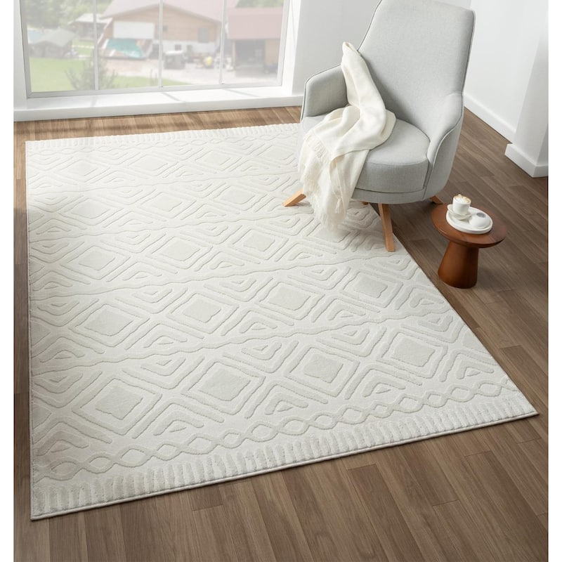 Luxe Weavers Oriental Cream Area Rug, Stain-Resistant Carpet - 5x7 - Cream