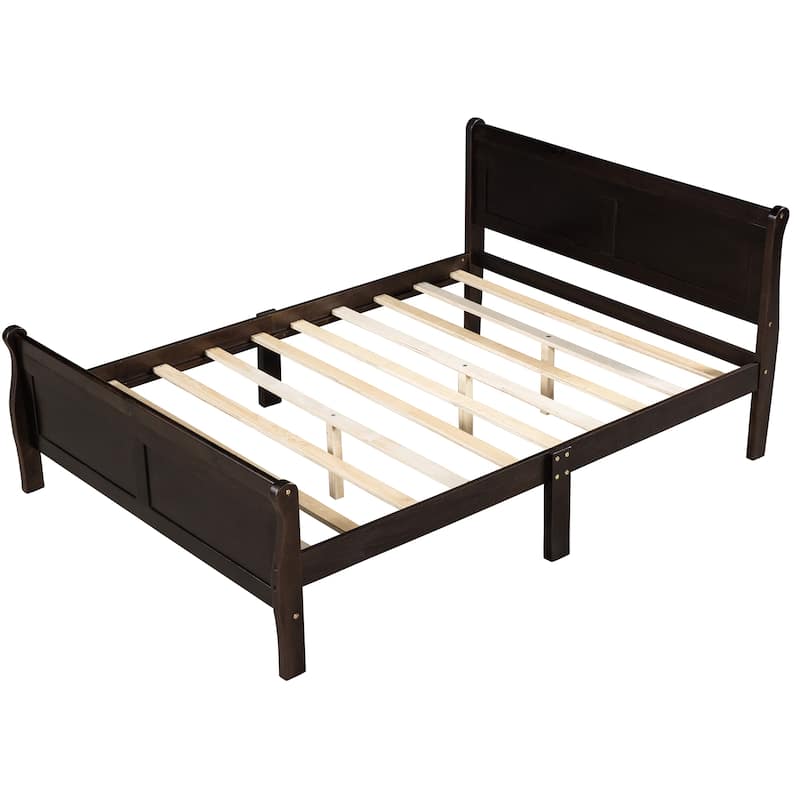 Classic Pine Wood Platform Bed, Queen