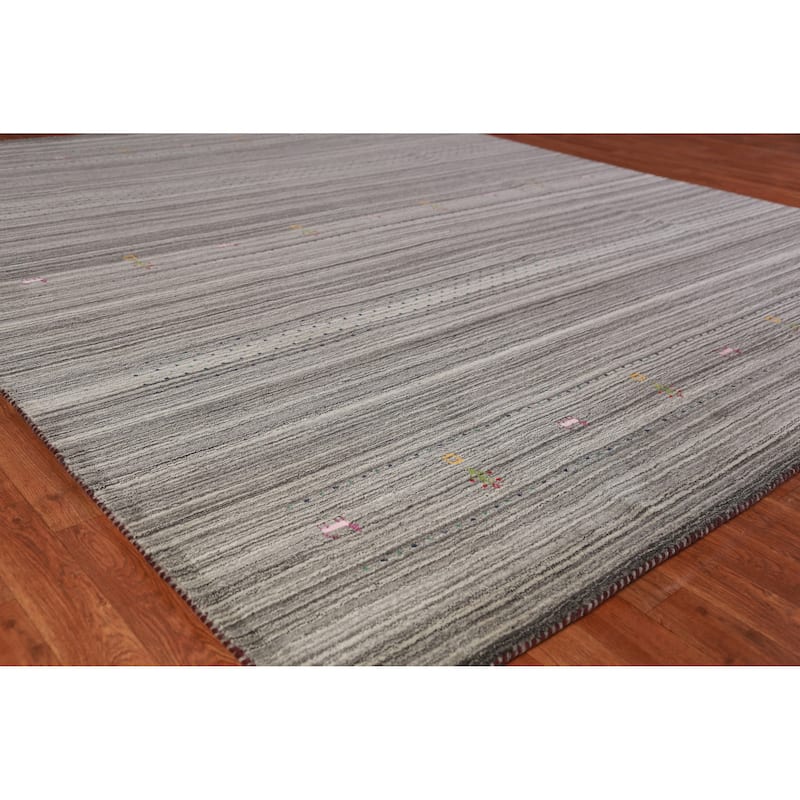 Hand Knotted Oriental 100% Wool Carpet Tribal Tribal Greys & Charcoal Gabbeh Area Rug - 9' 9'' X 8' 1''