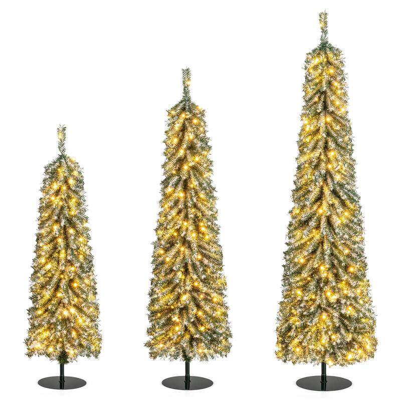 3-Pack Slim 4 ft Pre-Lit Christmas Trees with 100 LED Lights for Indoor Holiday Decoration - 4 Ft