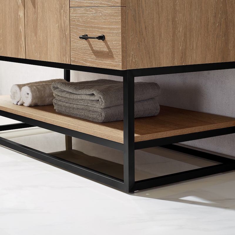 Alistair 48" Single Vanity with White Grain Stone Top without Mirror