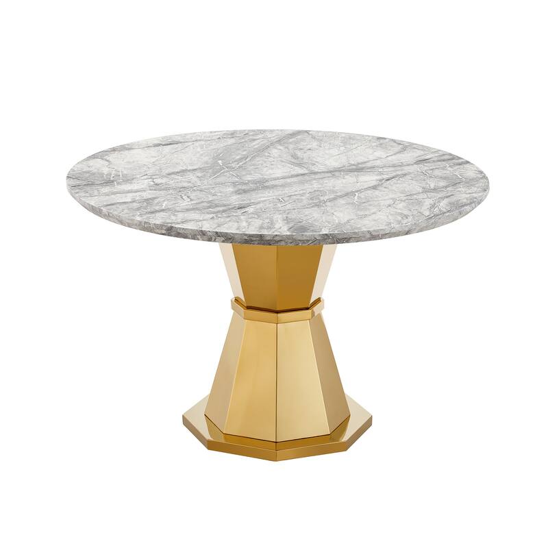GDFStudio - Jane Series 47" Round Marble Dining Table and Stainless Steel Base for Dining Room, Kitchen