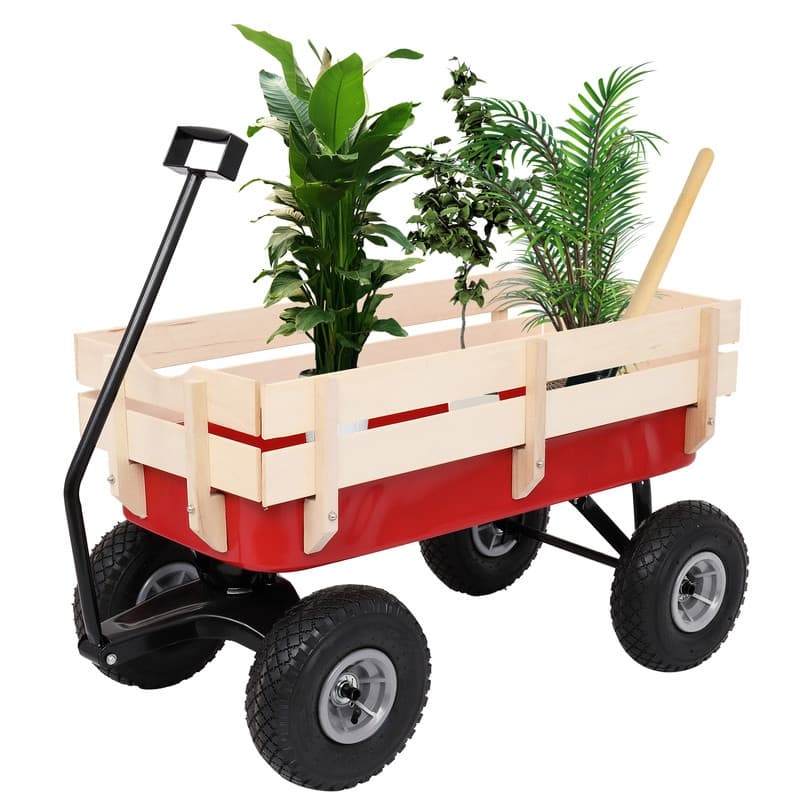 38" x 19" x 31" Garden Iron and Wood Four Wheel Cart - Box:33"x15.7"x9.45"