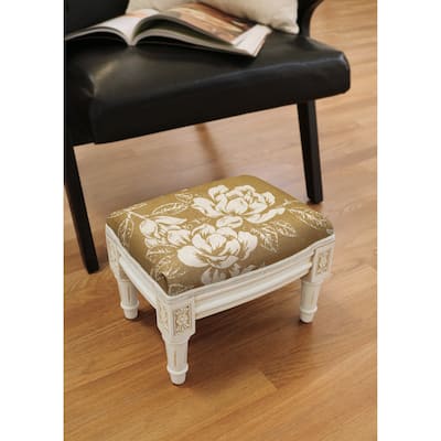 Tan Magnolia Footstool with antique white finish