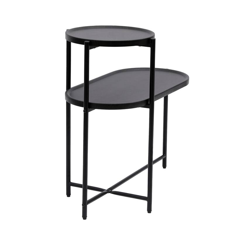2-tier Modern Round End Table with Wood Storage Shelf